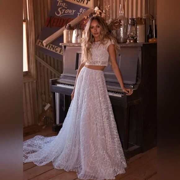 Evie Young Dresses & Skirts - Evie Young Lyric Wedding Dress size 8, Brand NEW, 2 Piece Ivory/Latte